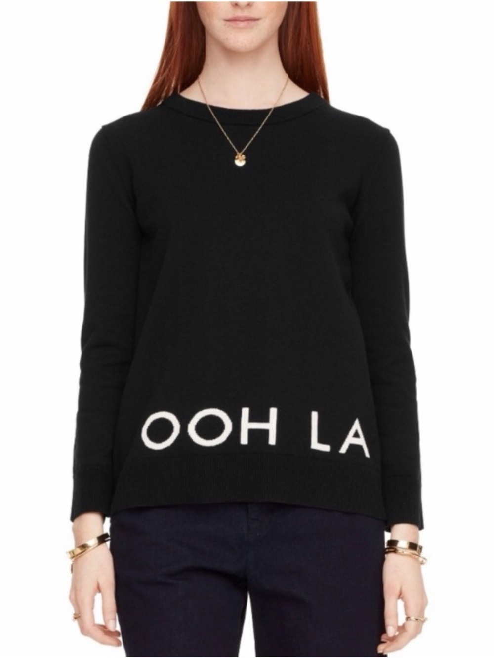 Kate Spade Broome Street Black 'OOH LA' Crewneck Sweater Cotton Cashmere Blend S